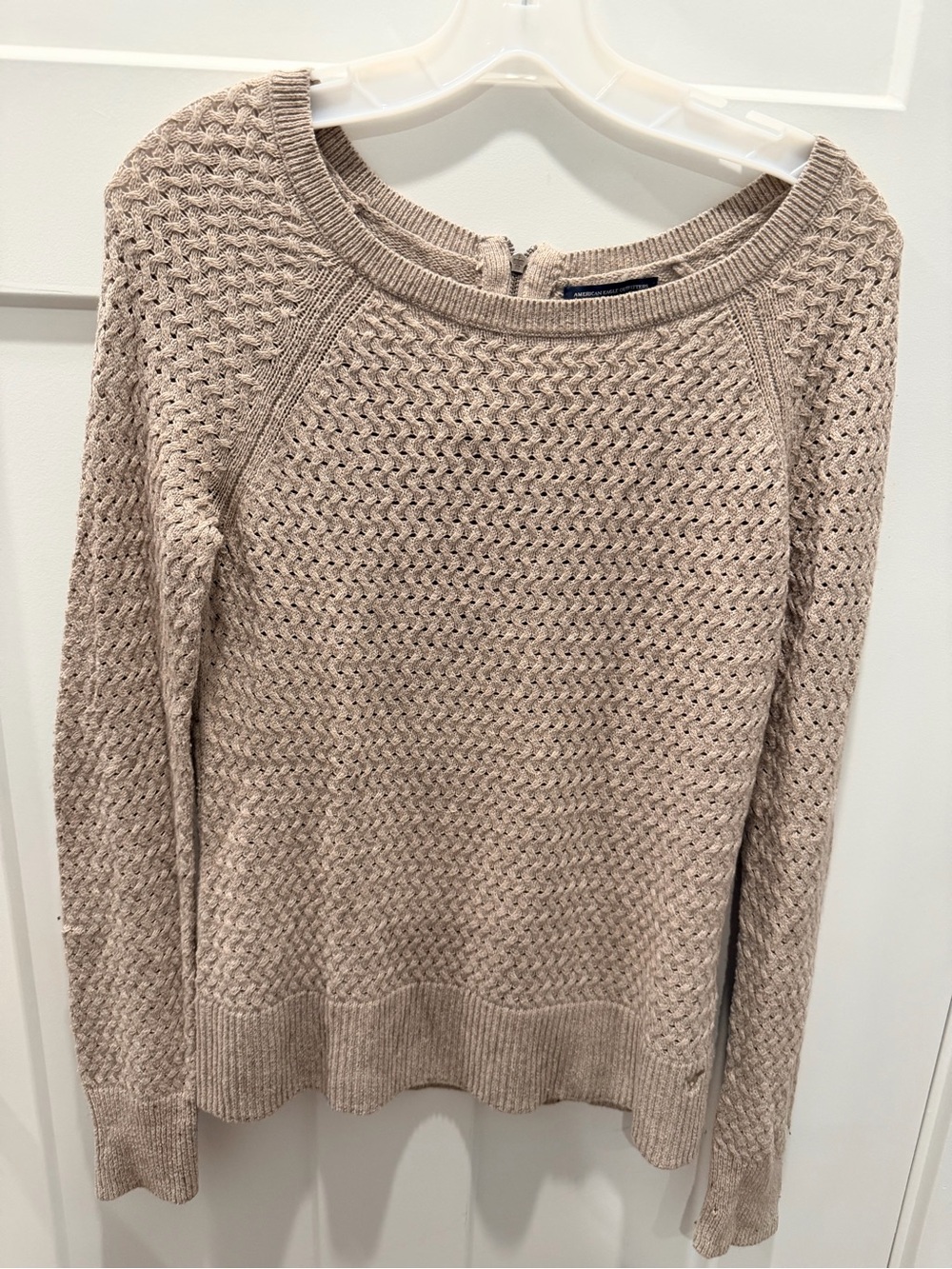 American Eagle Open Knit Wool Blend Sweater Women’s Small Oatmeal Taupe